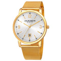 Akribos Xxiv Mens Swiss Quartz Date Aperture Stainless Steel Gold Tone Bracelet Watch Gold