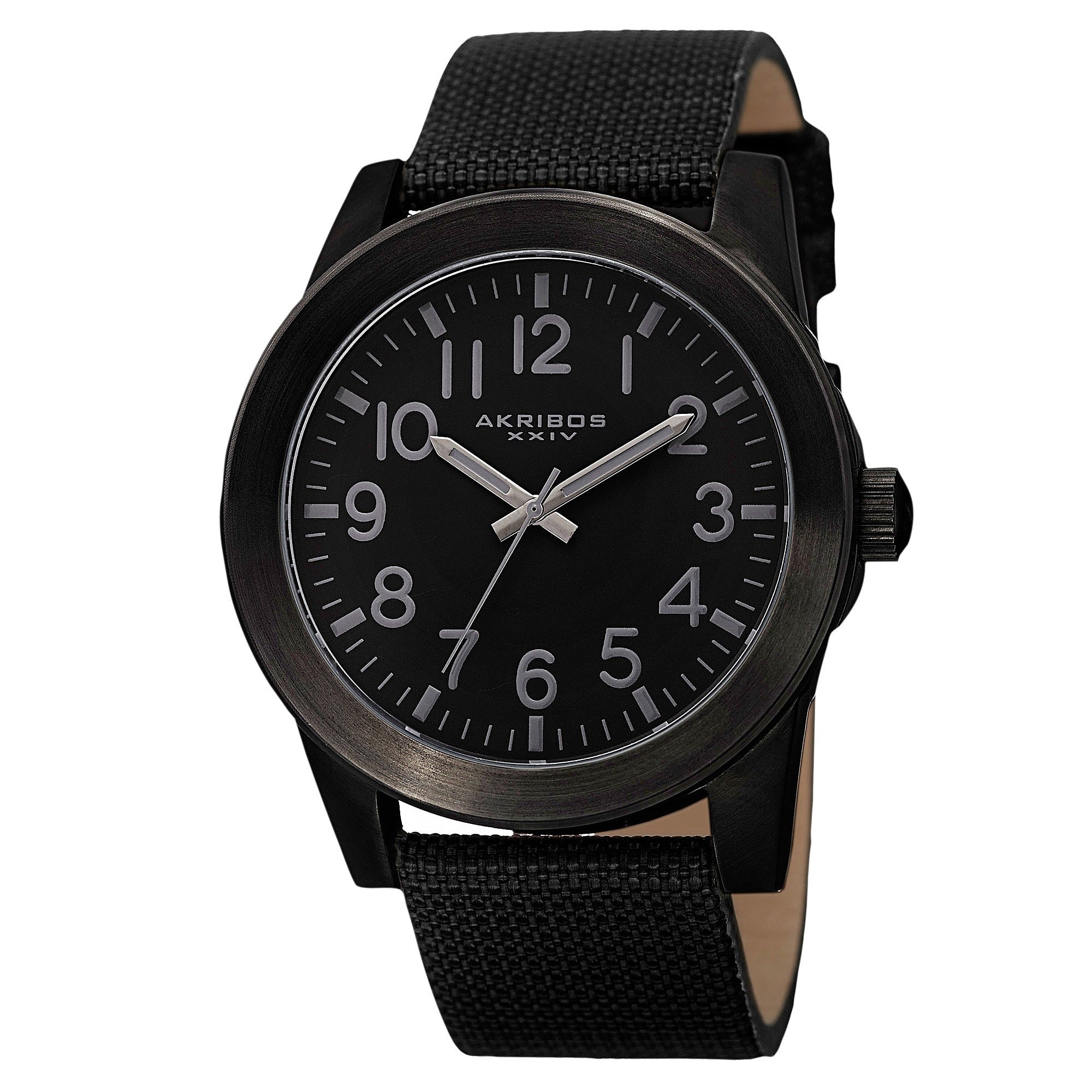 Akribos Xxiv Mens Swiss Quartz Easy To Read Markers Canvas Black Strap Watch