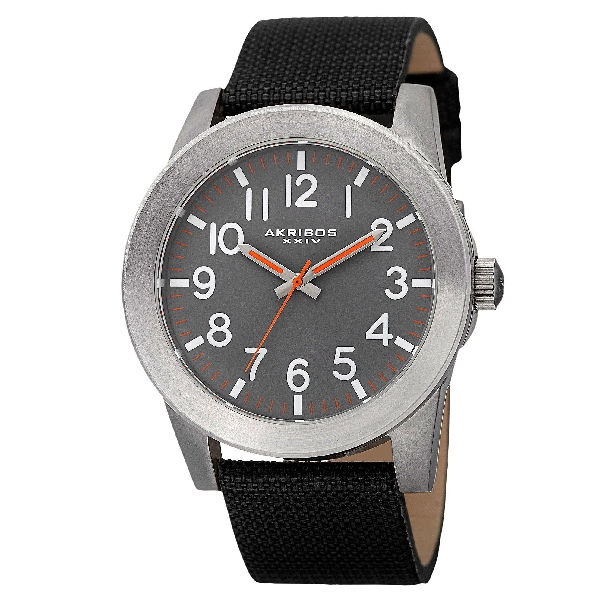 Akribos Xxiv Mens Swiss Quartz Easy To Read Markers Canvas Silver Tone Strap Watch