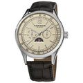 Akribos Xxiv Mens Swiss Quartz Moon Phase Leather Silver Tone Strap Watch With Champagne Dial