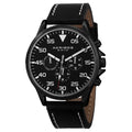 Akribos Xxiv Mens Swiss Quartz Multifunction Dual Time Leather Black Strap Watch