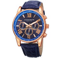 Akribos Xxiv Mens Swiss Quartz Multifunction Dual Time Leather Rose Tone Strap Watch Blue