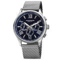 Akribos Xxiv Mens Swiss Quartz Multifunction Dual Time Stainless Steel Silver Tone Bracelet Watch Blue