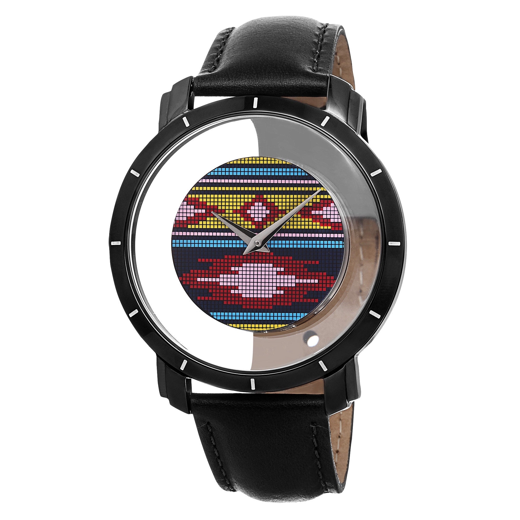 Akribos Xxiv Mens Swiss Quartz Retro Style Transparent Dial Leather Black Strap Watch