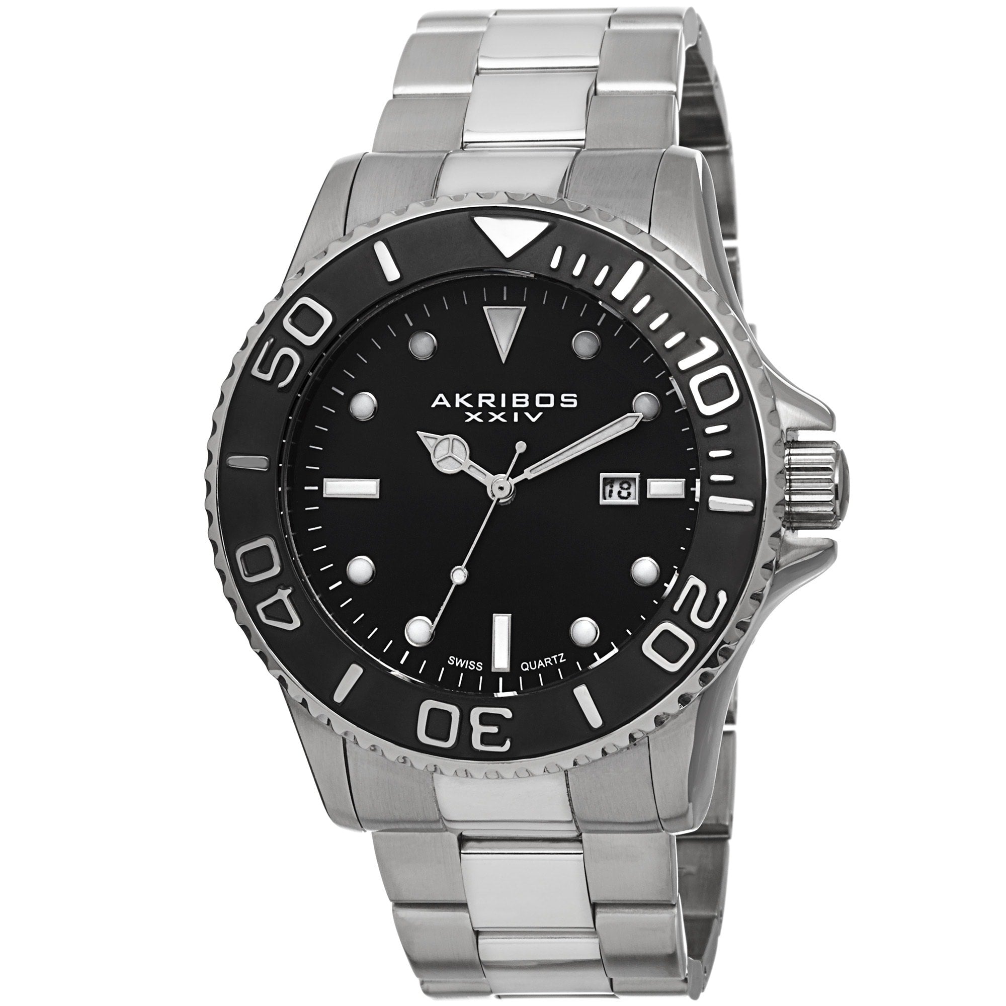 Akribos Xxiv Mens Swiss Quartz Sunray Dial Stainless Steel Silver Tone Bracelet Watch