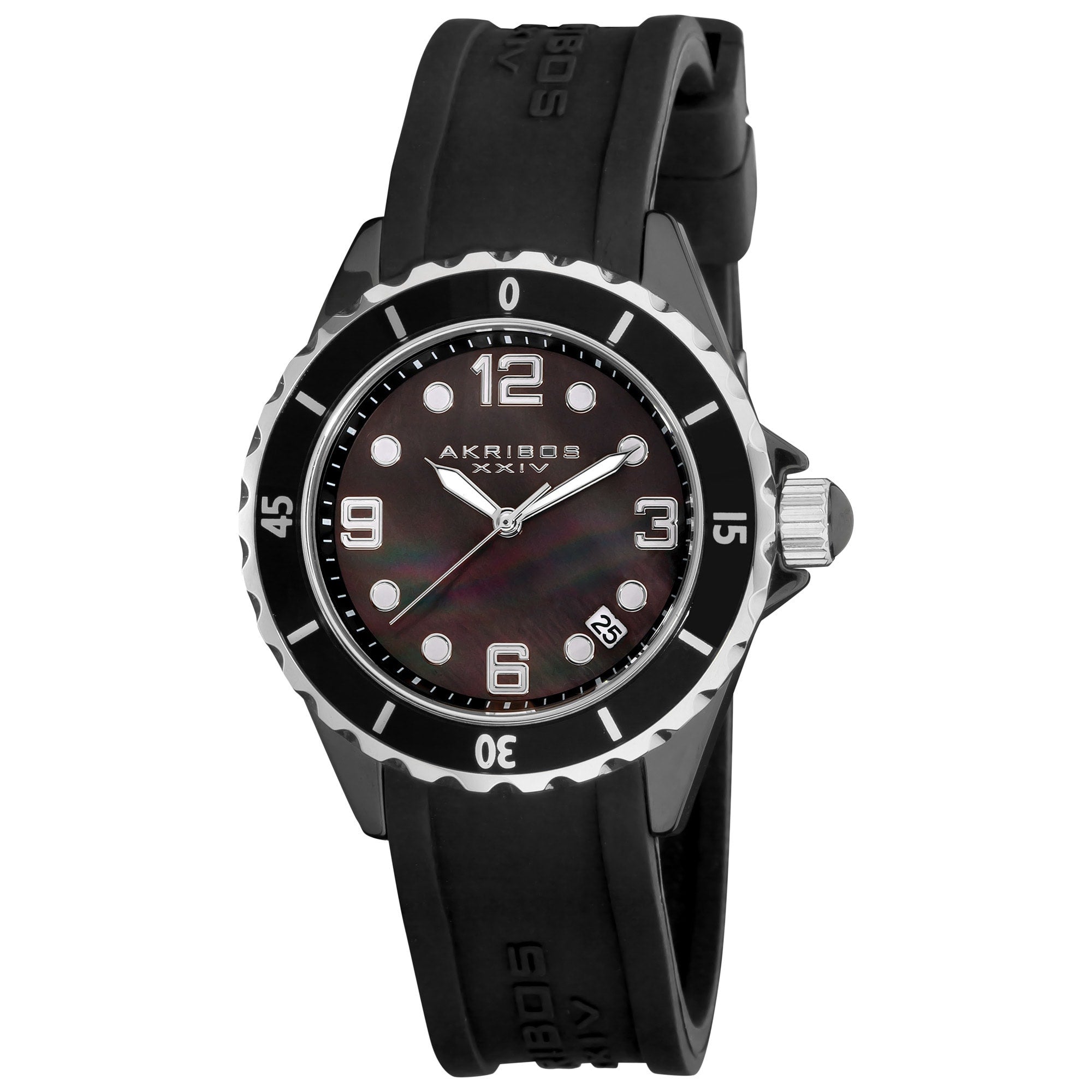 Akribos Xxiv Womens Ceramic Black Strap Watch