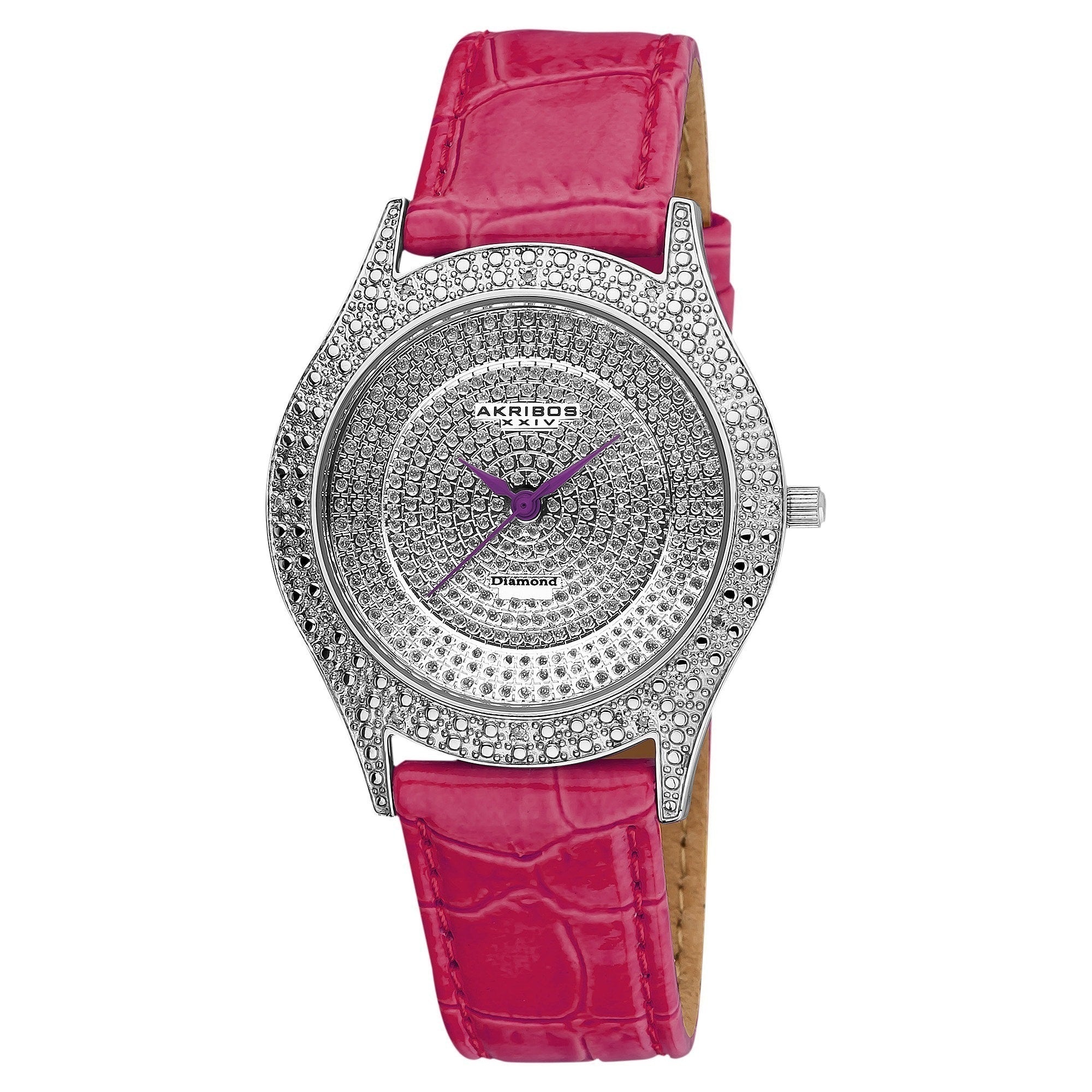 Akribos Xxiv Womens Diamond Fuchsia Brilliance Swiss Quartz Purple Strap Watch