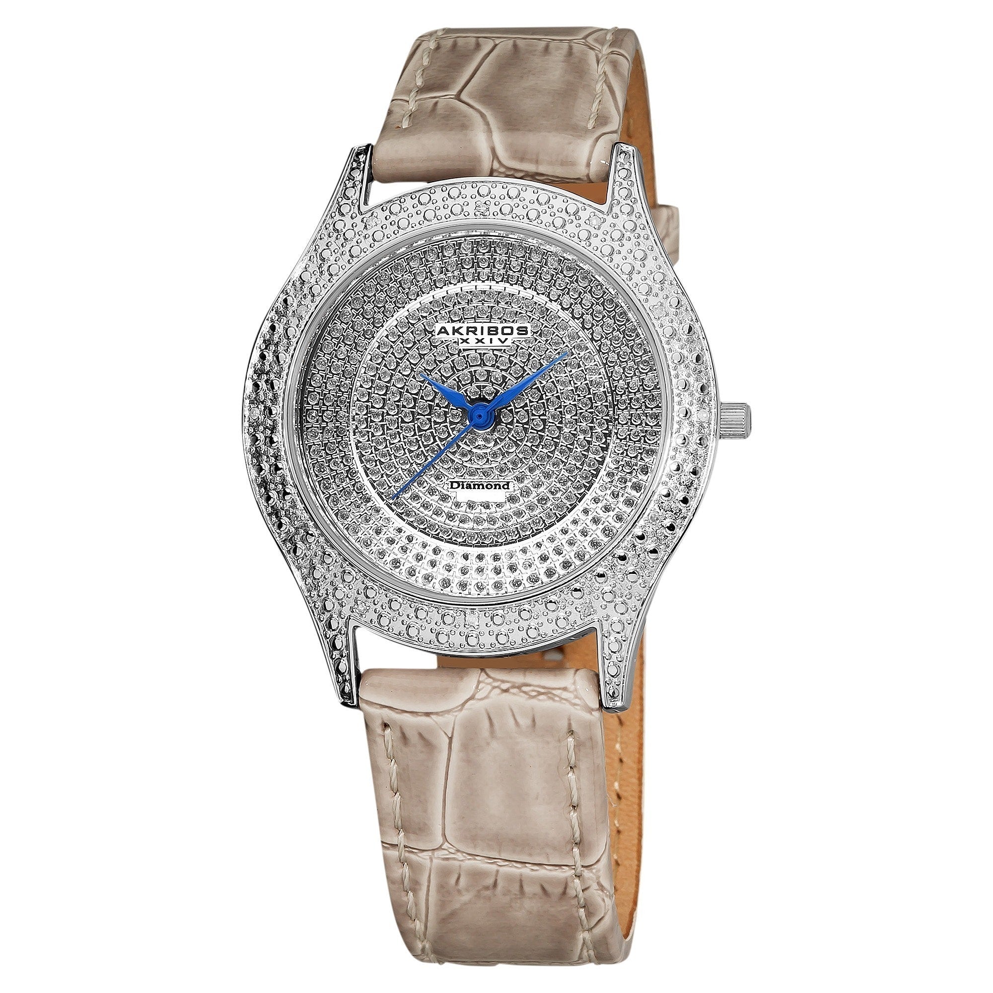 Akribos Xxiv Womens Diamond Grey Brilliance Swiss Quartz Strap Watch