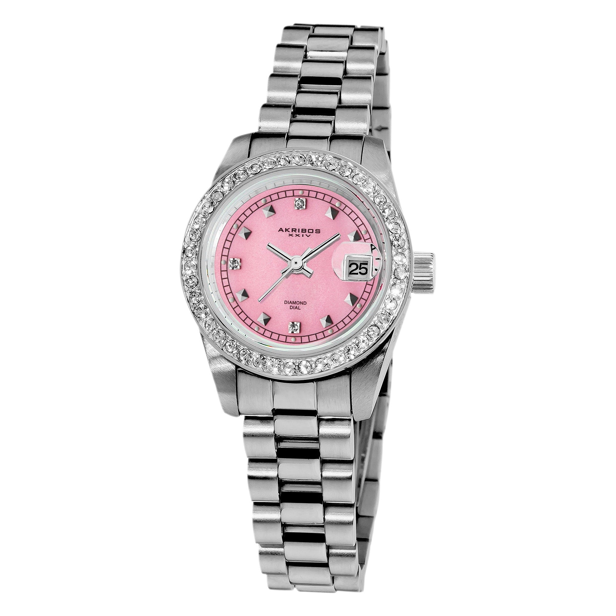 Akribos Xxiv Womens Diamond Markers Quartz Stainless Steel Pink Bracelet Watch