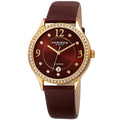 Akribos Xxiv Womens Diamond Swarovski Crystal Date Brown Leather Strap Watch
