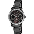 Akribos Xxiv Womens Diamond Swiss Steel Ion Plated Day Date Black Watch