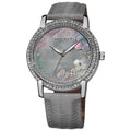 Akribos Xxiv Womens Flower Diamond Accent Watch With Gray Strap Silver