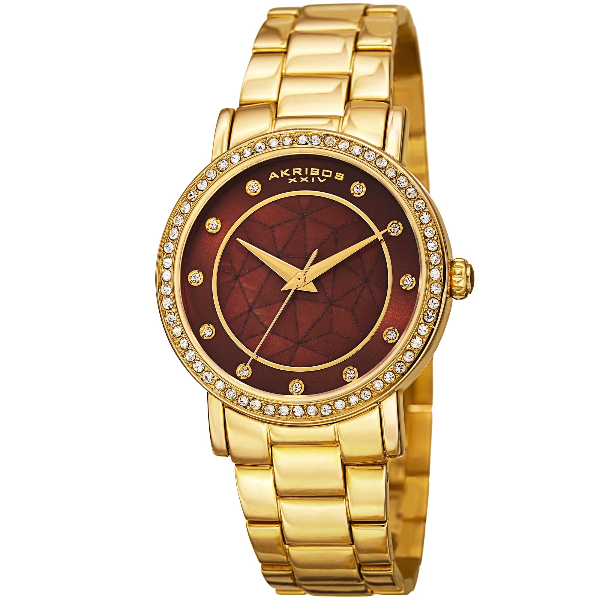 Akribos Xxiv Womens Mosaic Printed Mop Dial Japanese Quartz Crystal Accented Bracelet Watch