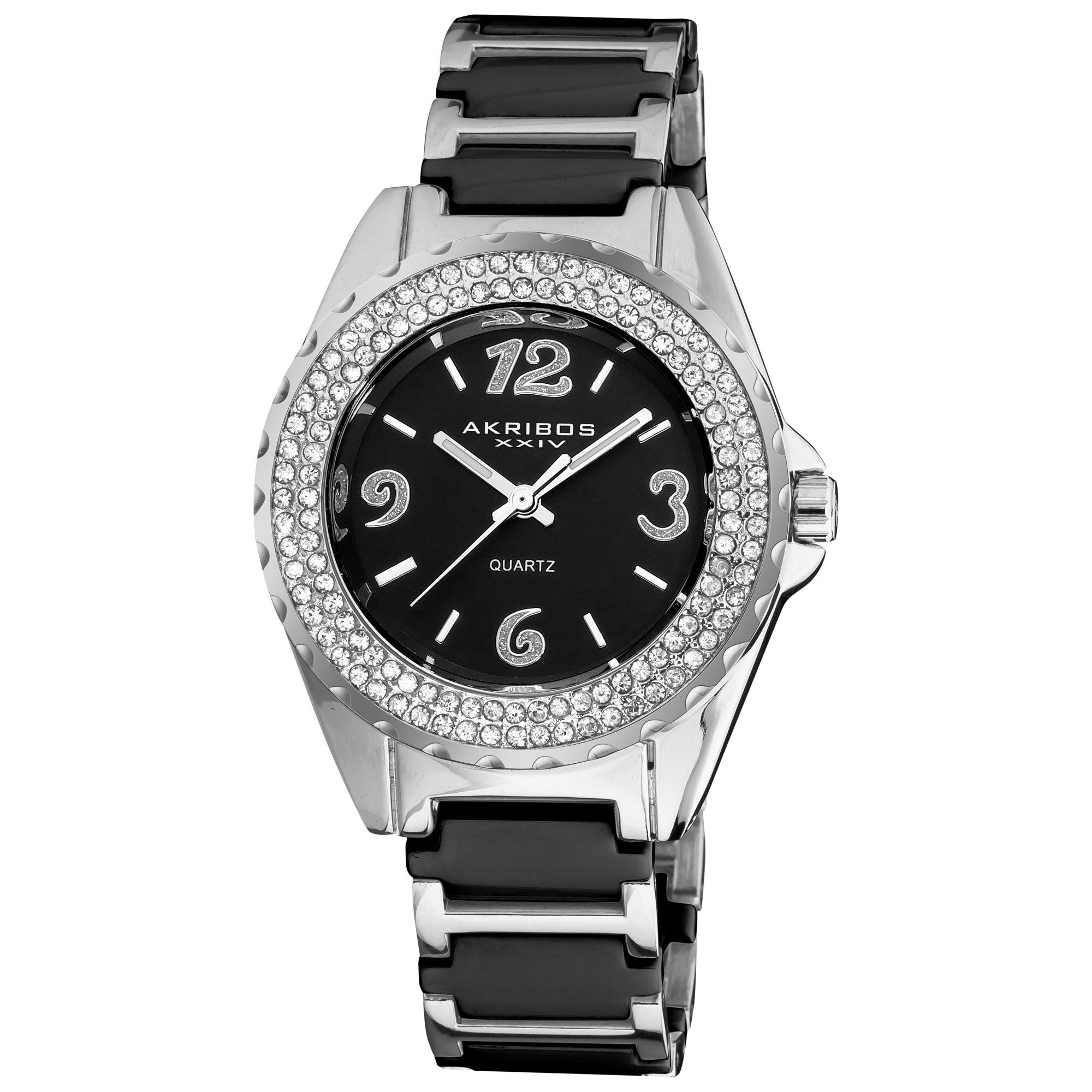 Akribos Xxiv Womens Quartz Crystal Ceramic Black Bracelet Watch