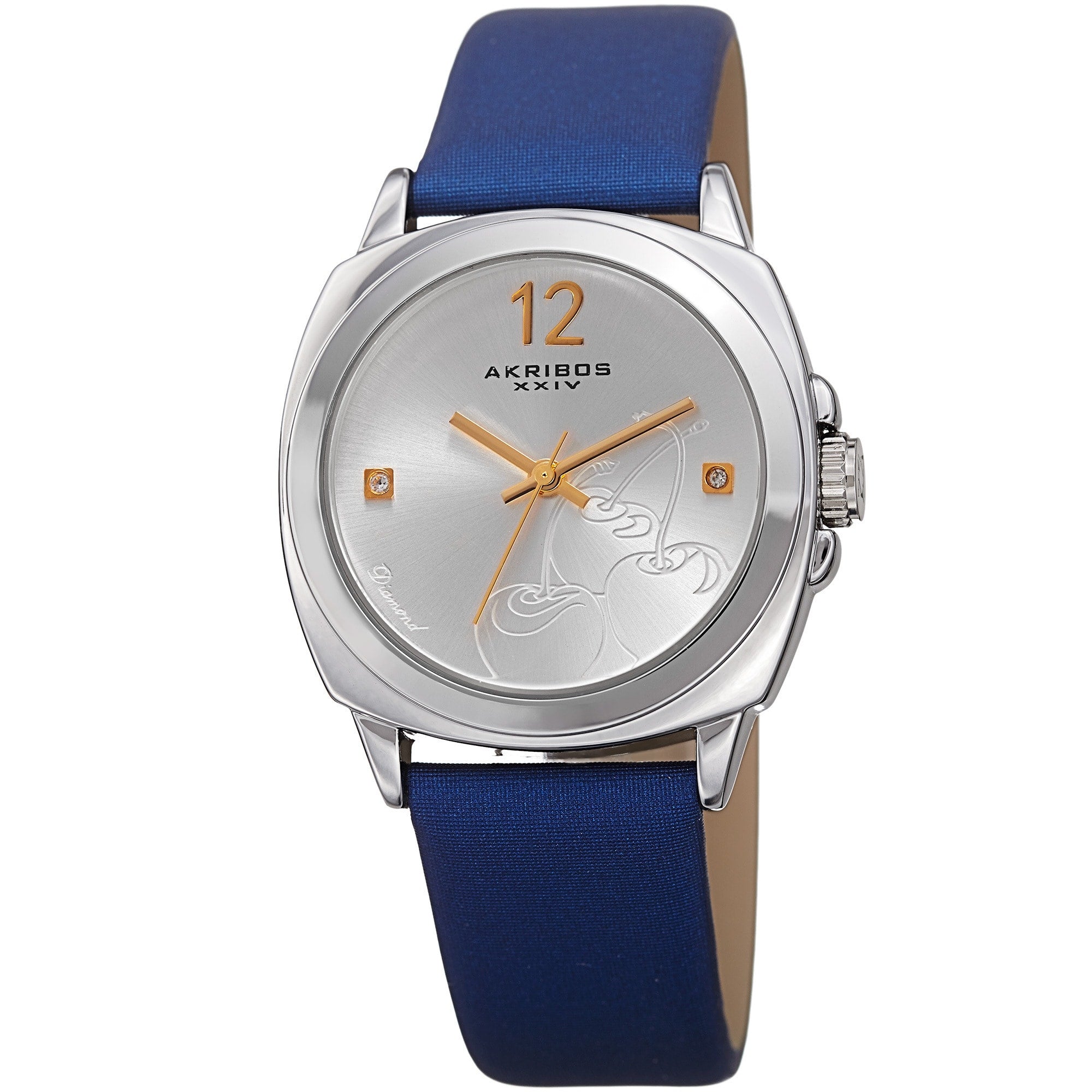 Akribos Xxiv Womens Quartz Diamond Blue Leather Strap Watch