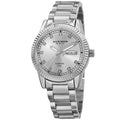 Akribos Xxiv Womens Quartz Diamond Date Stainless Steel Silver Tone Bracelet Watch