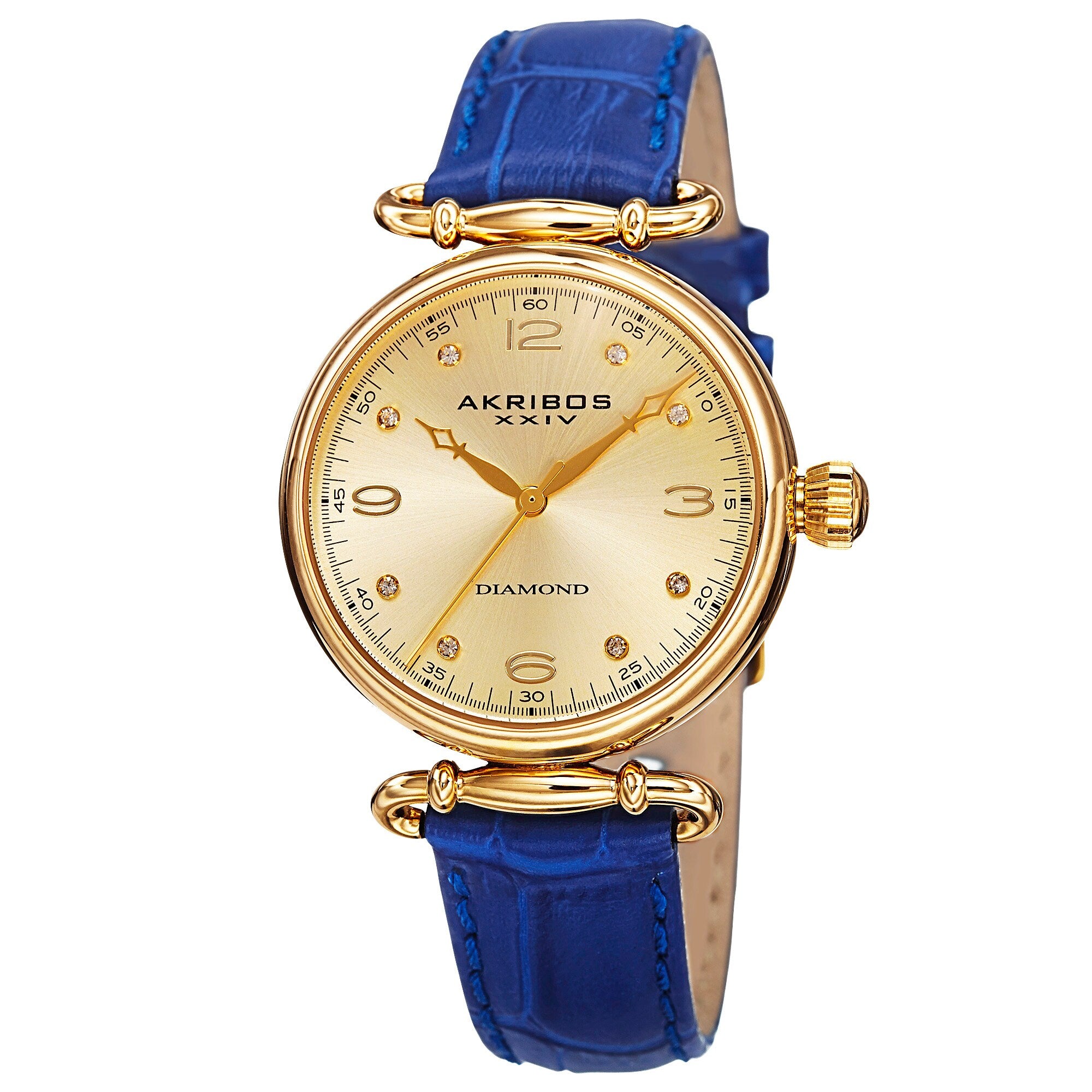 Akribos Xxiv Womens Quartz Diamond Leather Blue Strap Watch