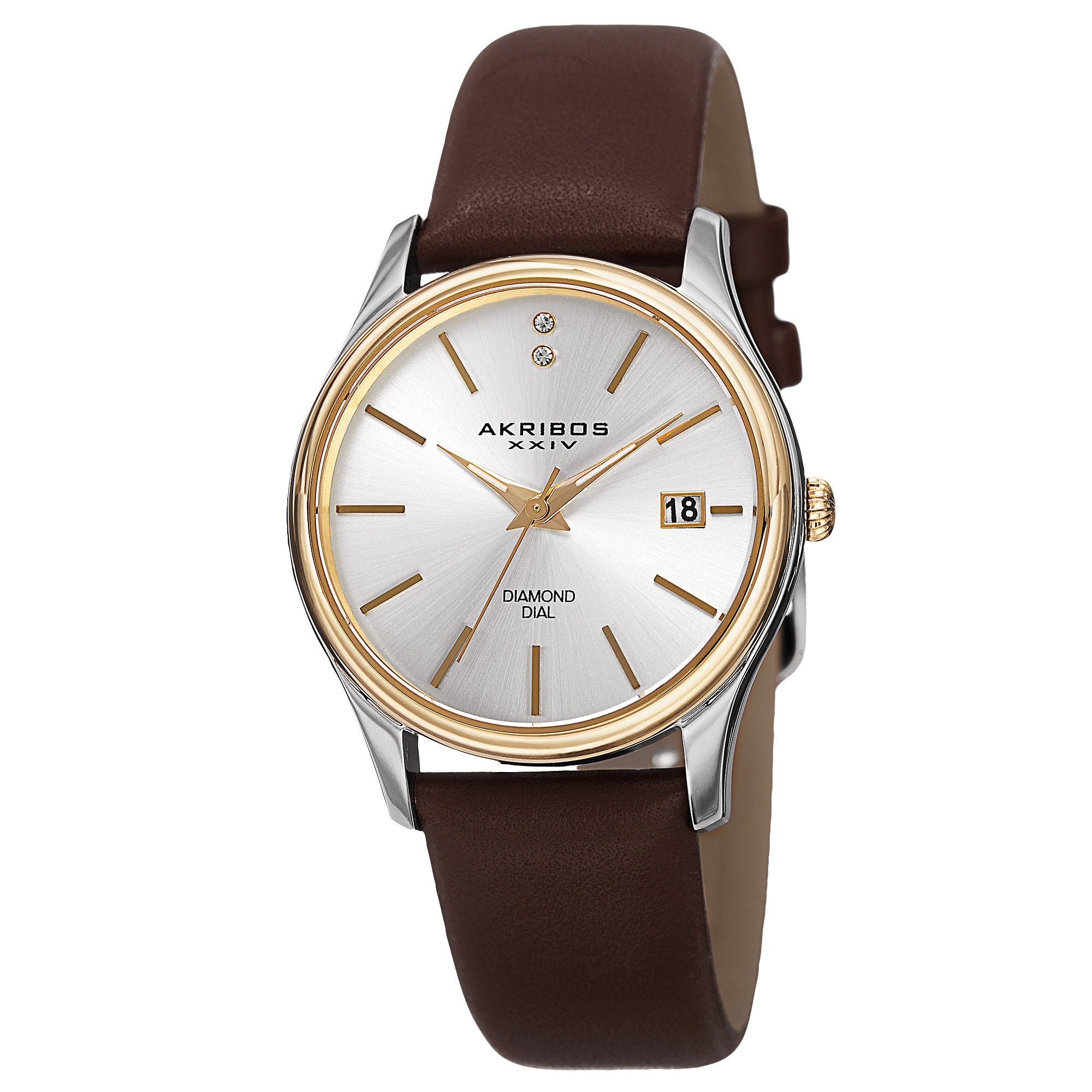 Akribos Xxiv Womens Quartz Diamond Leather Brown Strap Watch