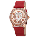 Akribos Xxiv Womens Quartz Diamond Leather Red Strap Watch