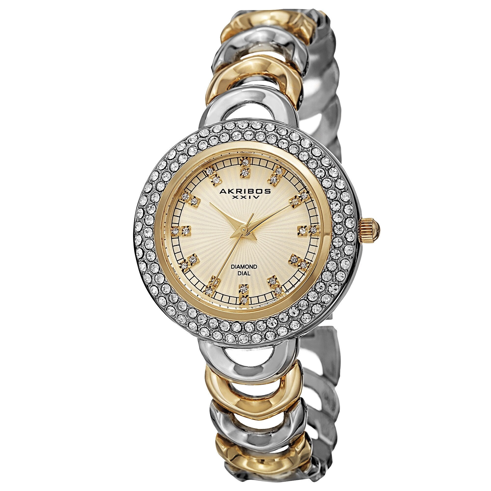 Akribos Xxiv Womens Quartz Diamond Markers Two Tone Bracelet Watch