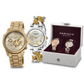 Akribos Xxiv Womens Quartz Diamond Multifunction Gold Tone Bracelet Watch Set