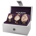 Akribos Xxiv Womens Quartz Diamond Multifunction Rose Tone Watch Set