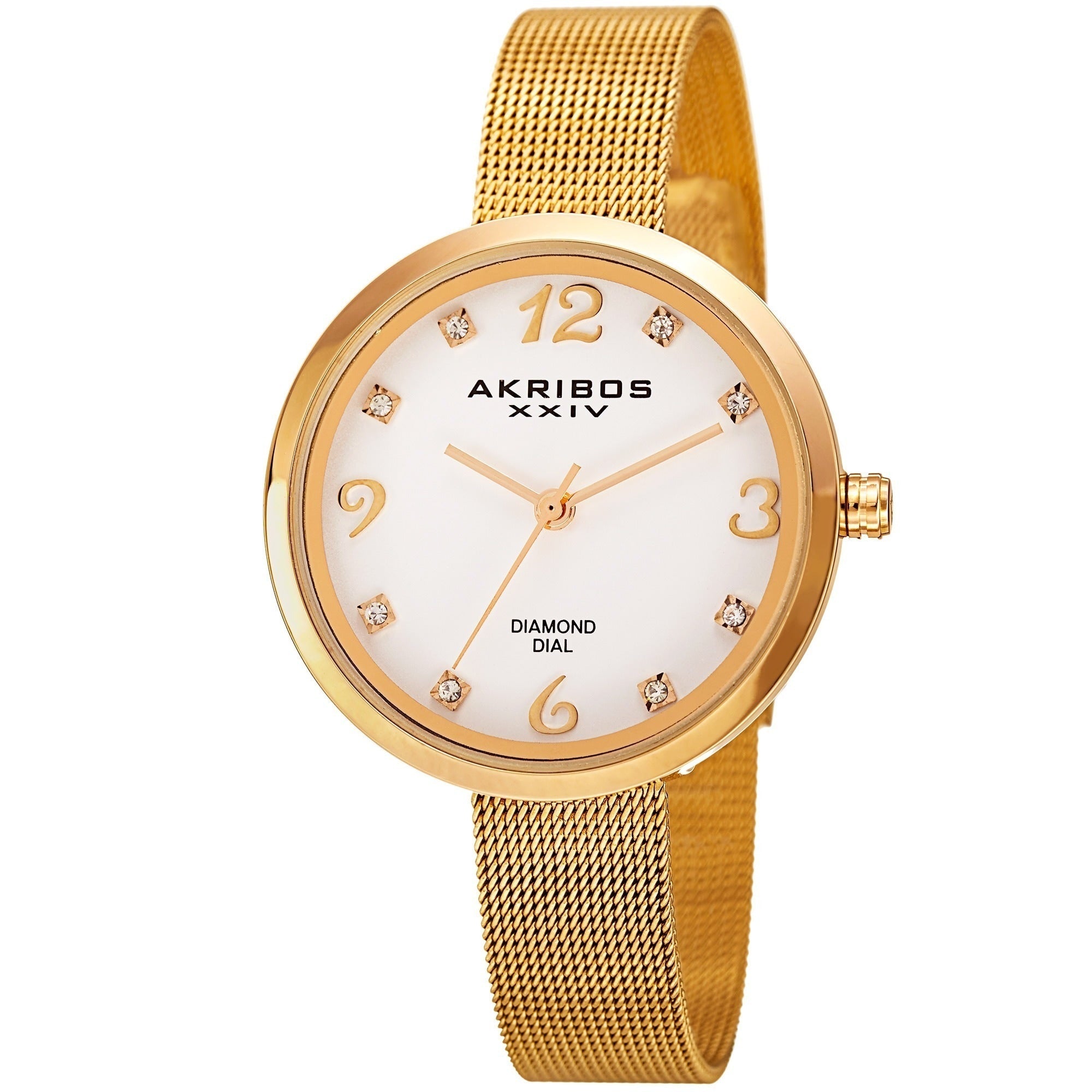 Akribos Xxiv Womens Quartz Diamond Stainless Steel Gold Tone Bracelet Watch Gold