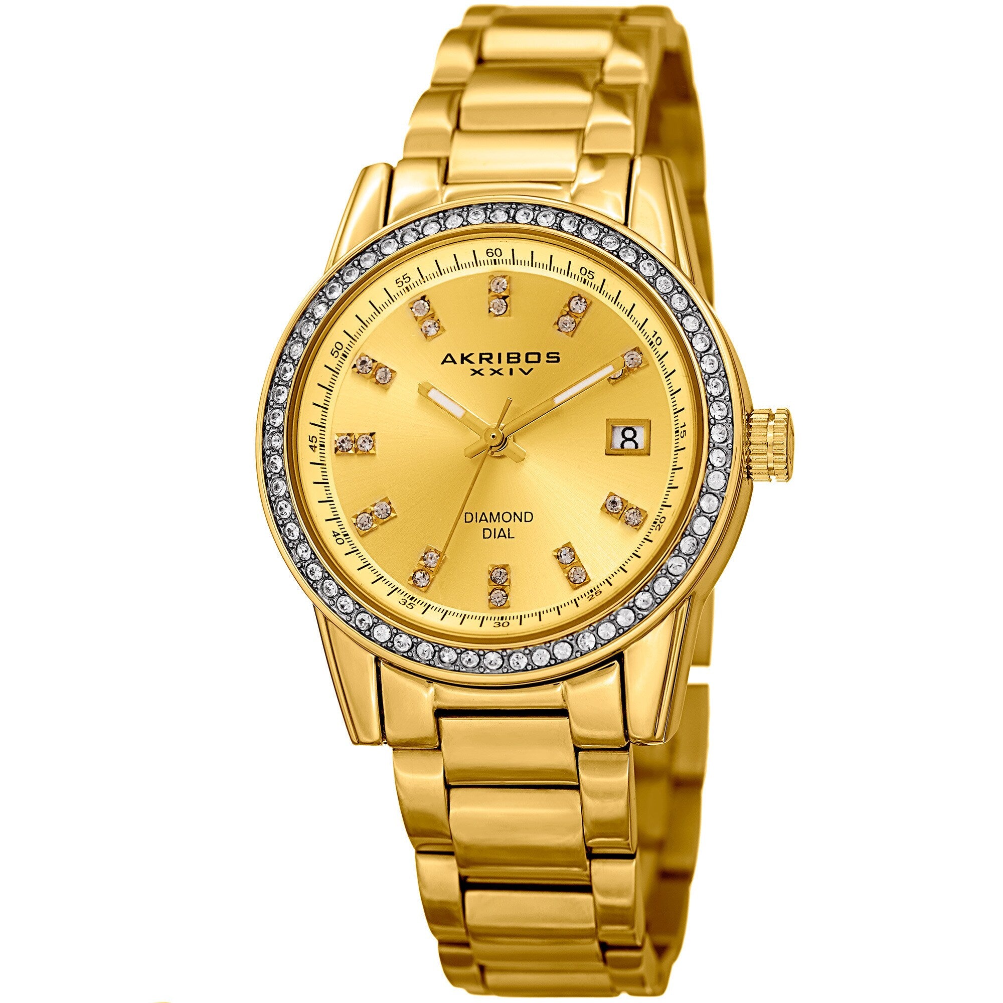 Akribos Xxiv Womens Quartz Diamond Stainless Steel Gold Tone Bracelet Watch