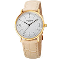 Akribos Xxiv Womens Quartz Easy To Read Leather Beige Strap Watch