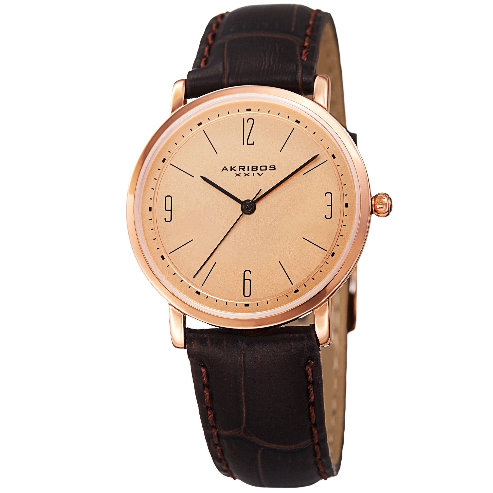 Akribos Xxiv Womens Quartz Easy To Read Leather Brown Strap Watch