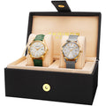 Akribos Xxiv Womens Quartz Green Leather Strap Stainless Steel Bracelet Watch Set