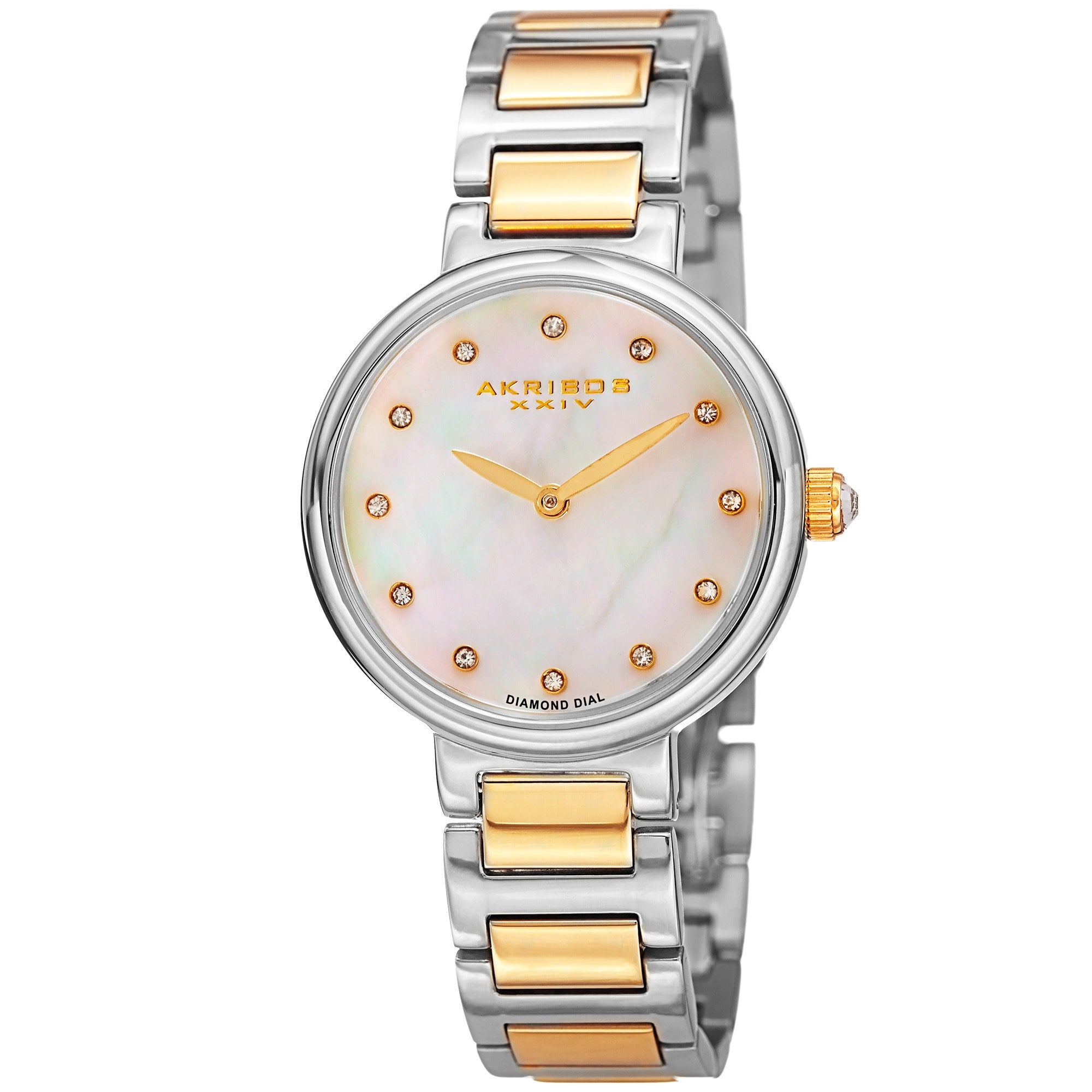 Akribos Xxiv Womens Quartz Mother Of Pearl Diamond Two Tone Bracelet Watch