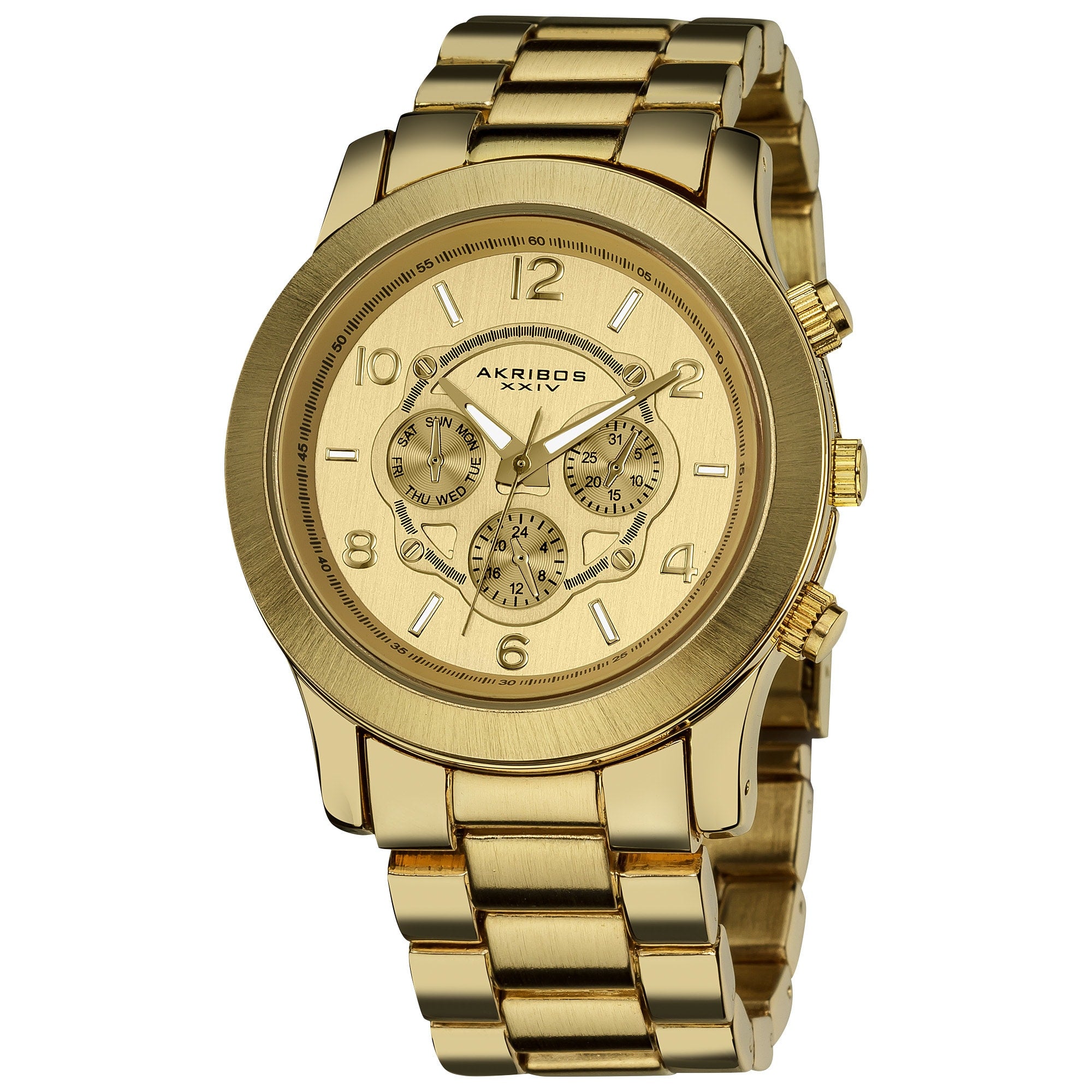 Akribos Xxiv Womens Quartz Multifunction Fashion Gold Tone Bracelet Watch