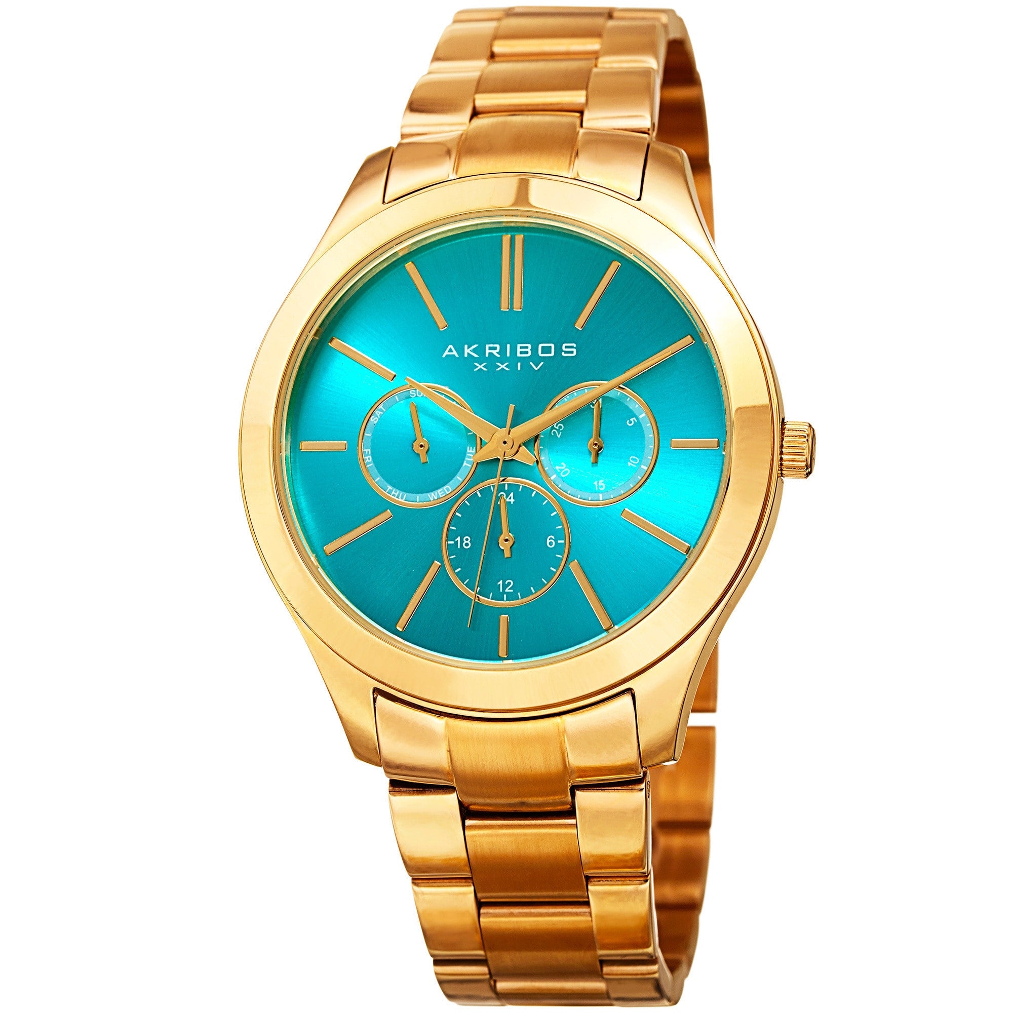 Akribos Xxiv Womens Quartz Multifunction Gold Tone Stainless Steel Bracelet Watch