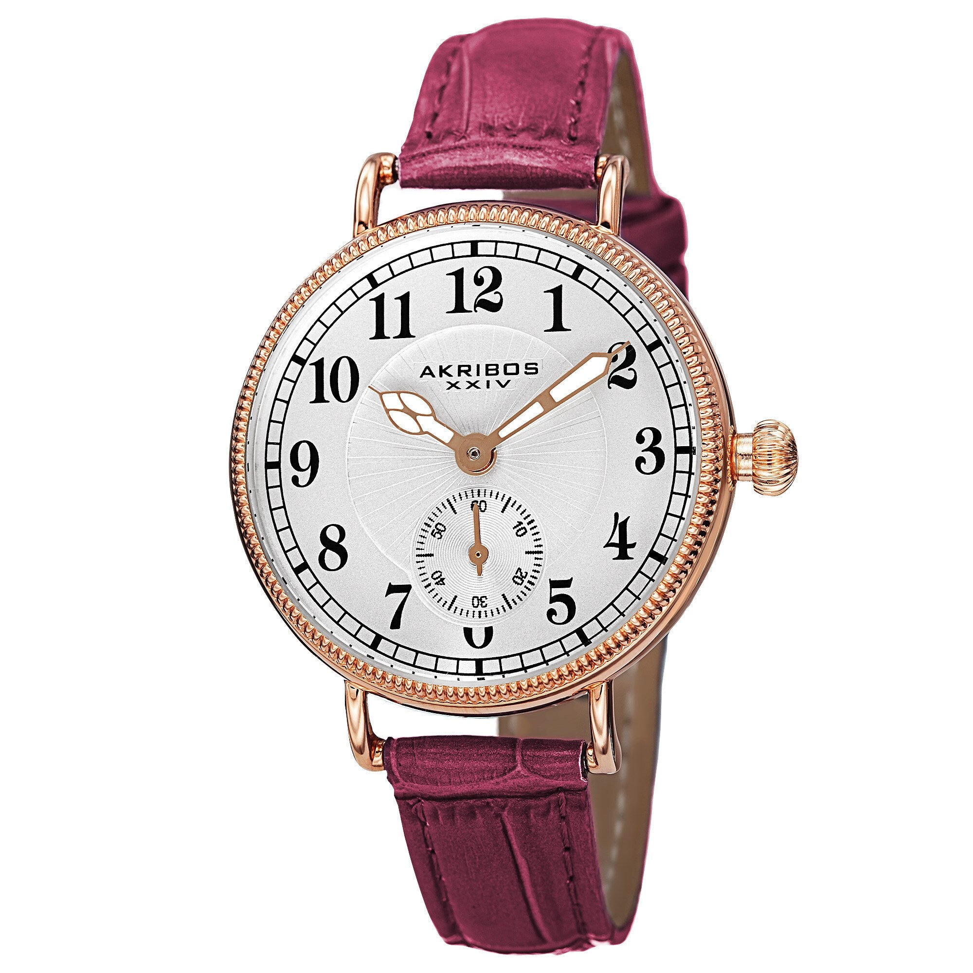 Akribos Xxiv Womens Quartz Multifunction Leather Red Strap Watch