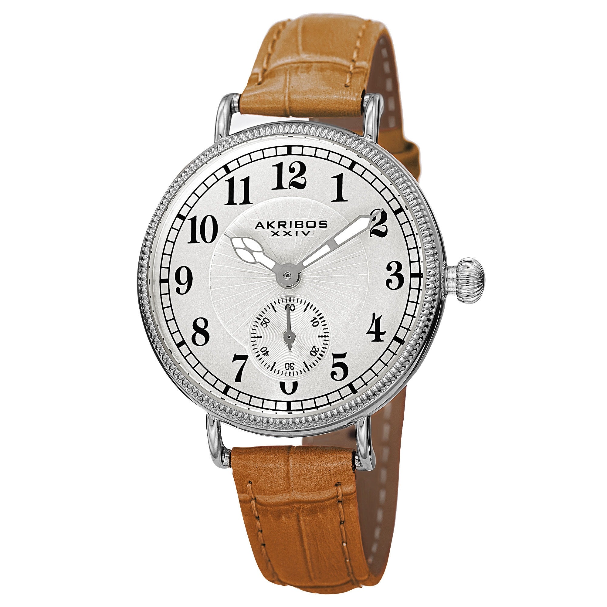 Akribos Xxiv Womens Quartz Multifunction Leather Silver Tone Strap Watch Brown