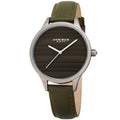 Akribos Xxiv Womens Quartz Striate Simple Chic Green Leather Strap Watch