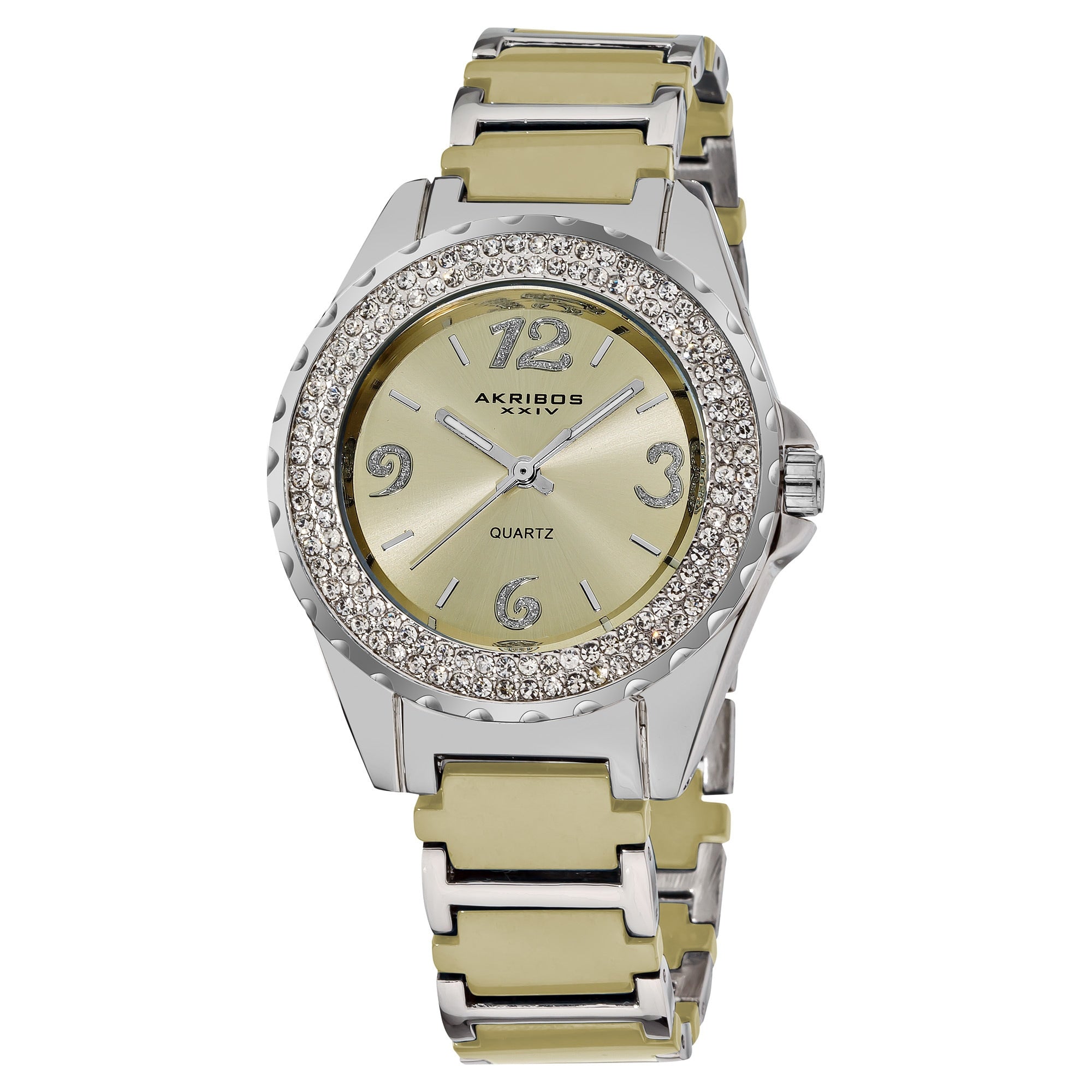 Akribos Xxiv Womens Quartz Water Resistant Mineral Crystal Ceramic Bracelet Watch