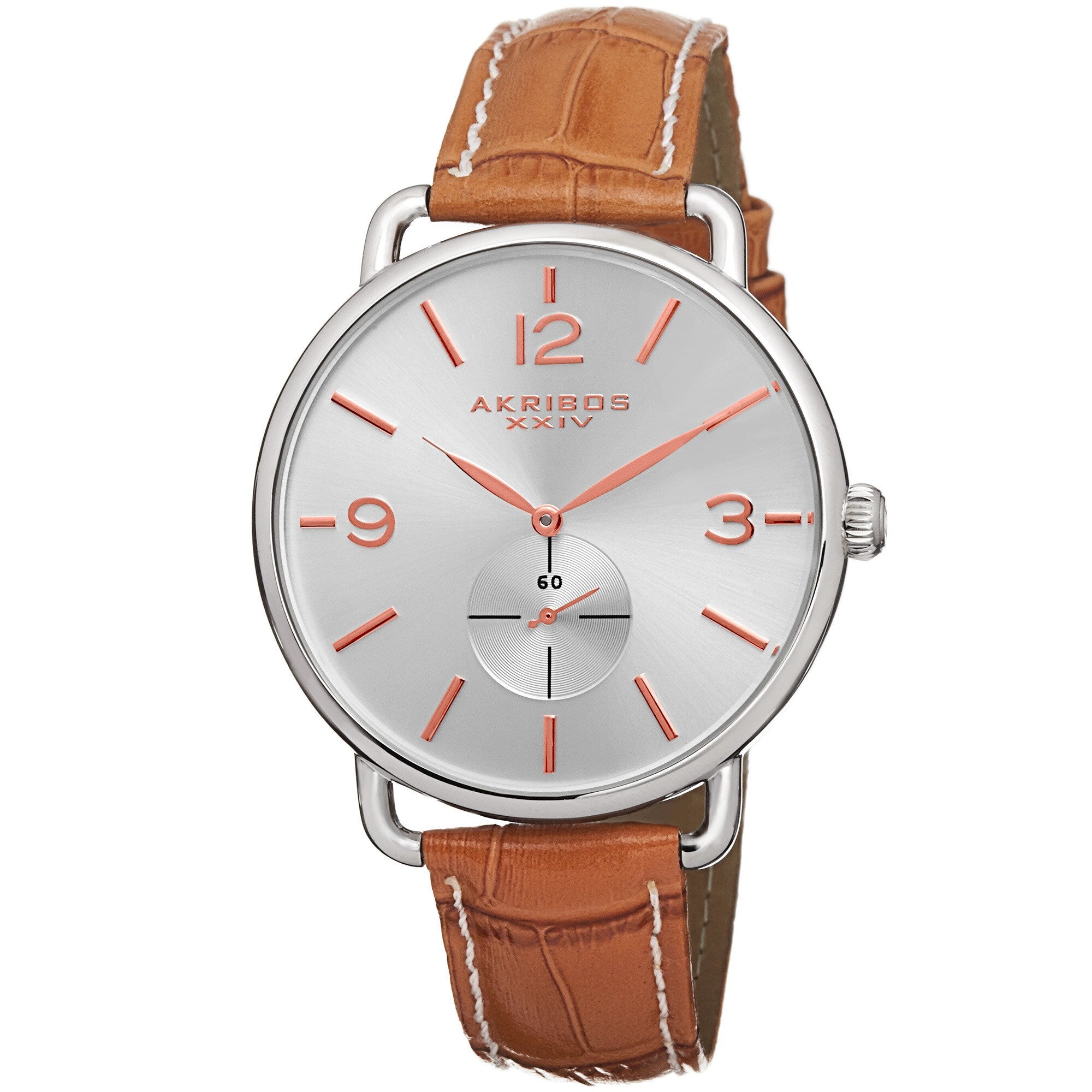 Akribos Xxiv Womens Slim Sunray Dial Genuine Leather Strap Watch Brown