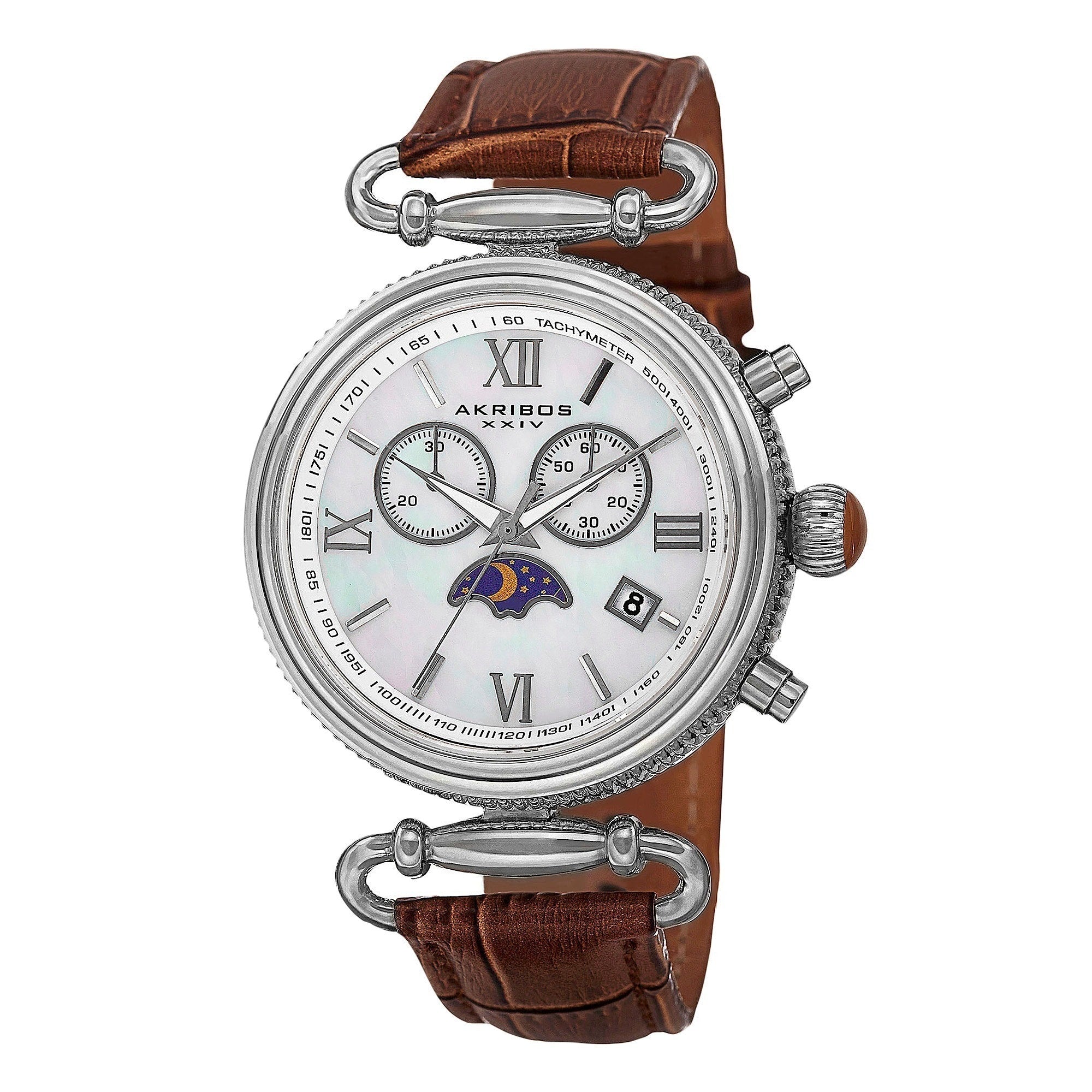 Akribos Xxiv Womens Swiss Quartz Chronograph Leather Brown Strap Watch
