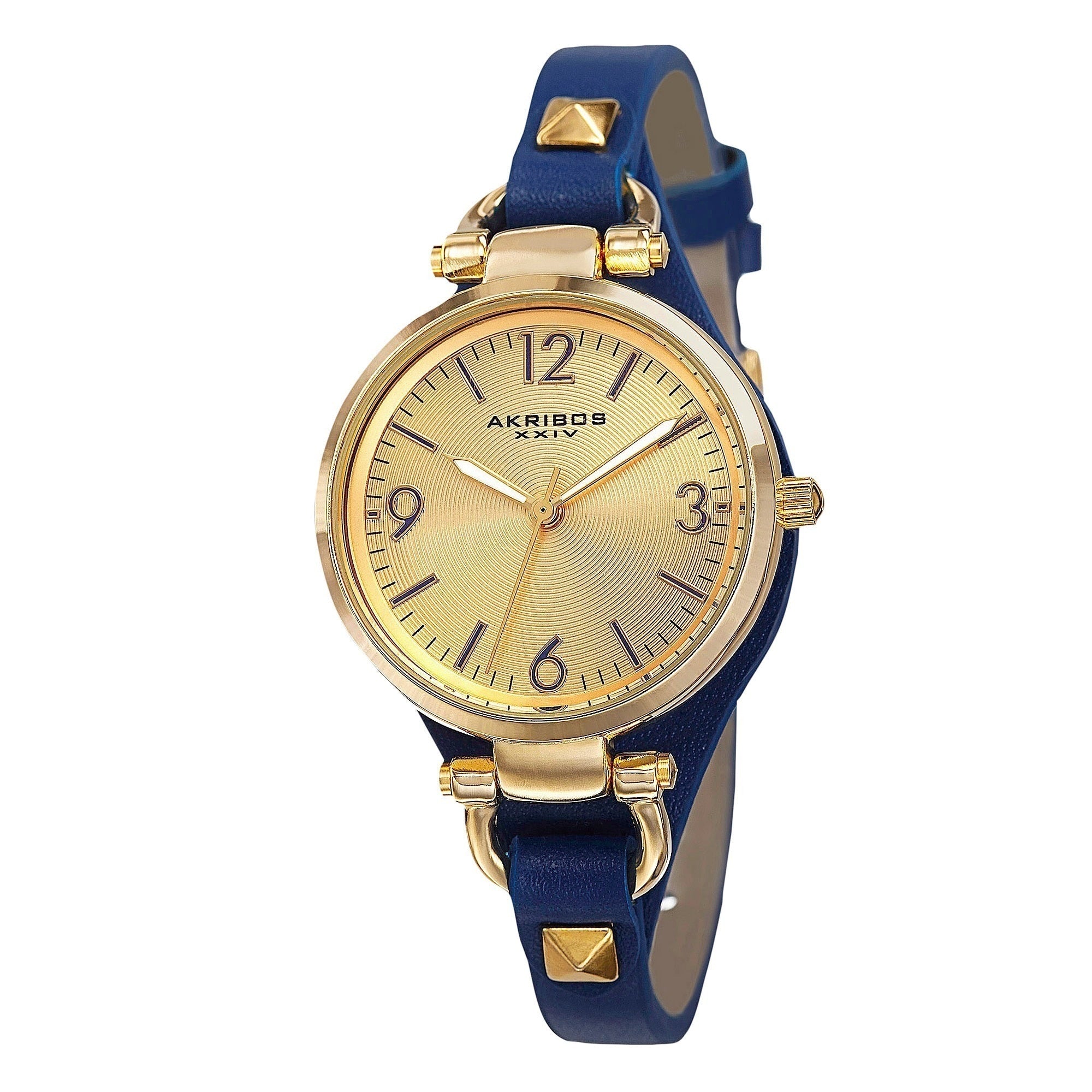 Akribos Xxiv Womens Swiss Quartz Decorated Leather Thin Blue Strap Watch