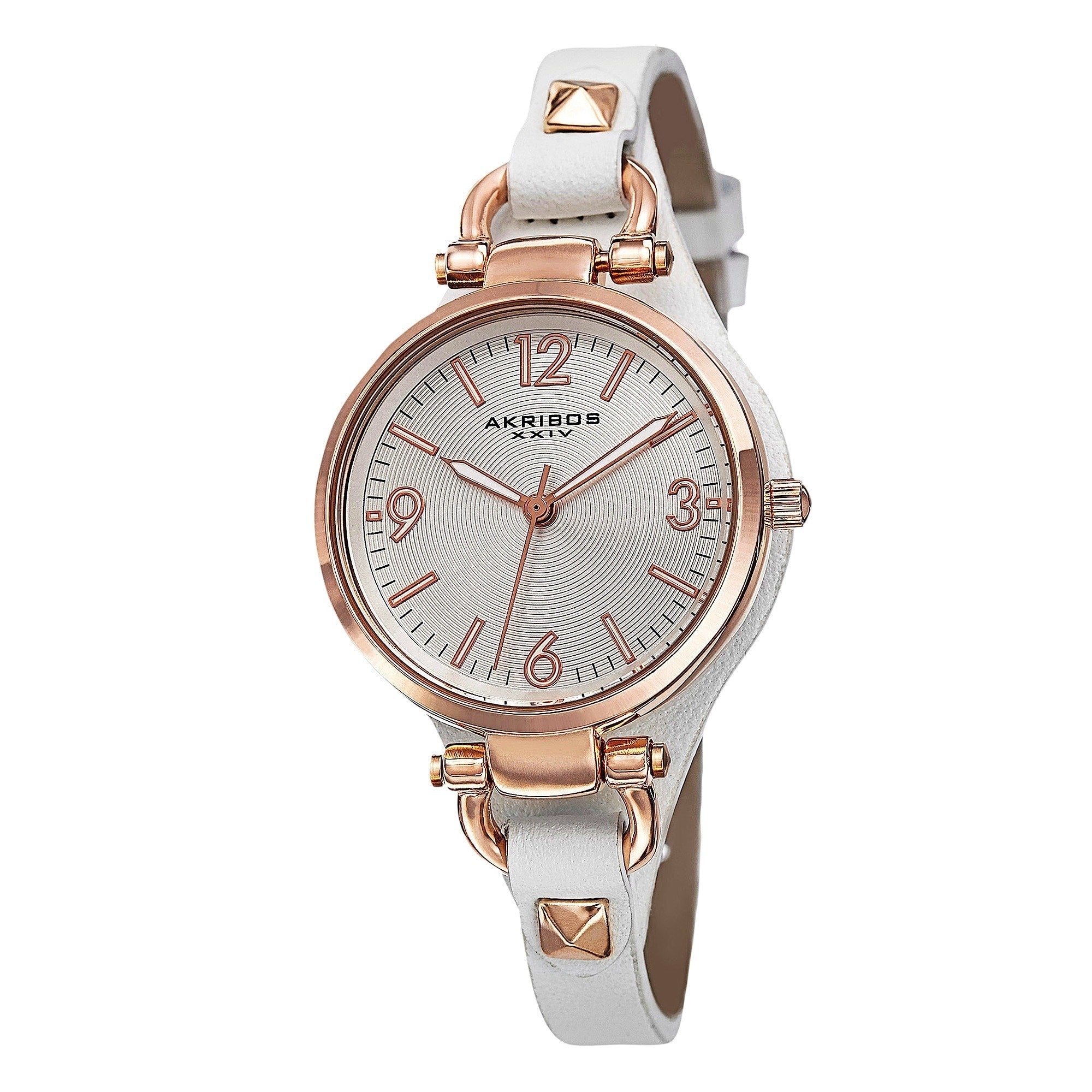 Akribos Xxiv Womens Swiss Quartz Decorated Genuine Leather Thin Strap Watch