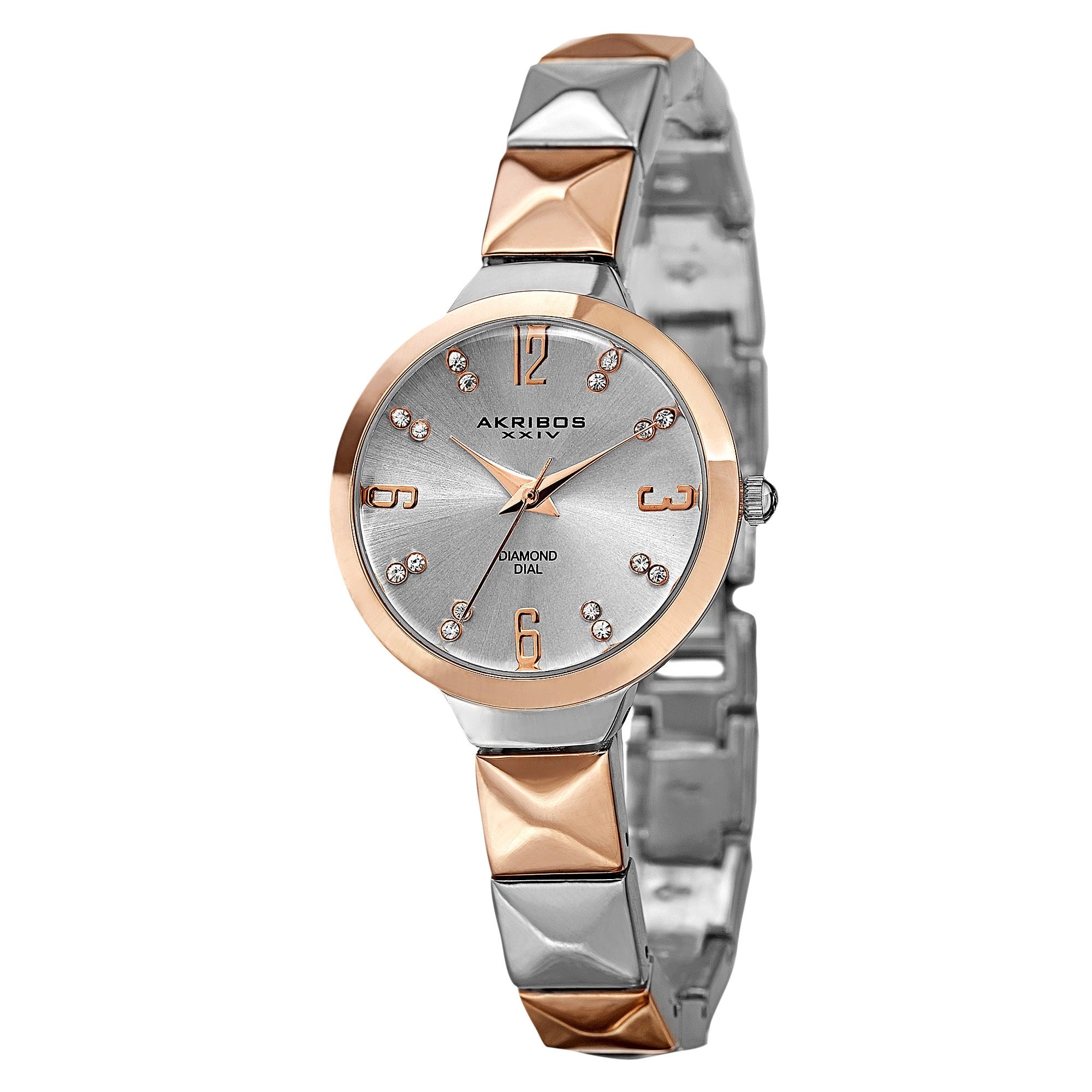 Akribos Xxiv Womens Swiss Quartz Diamond Markers Two Tone Bracelet Watch