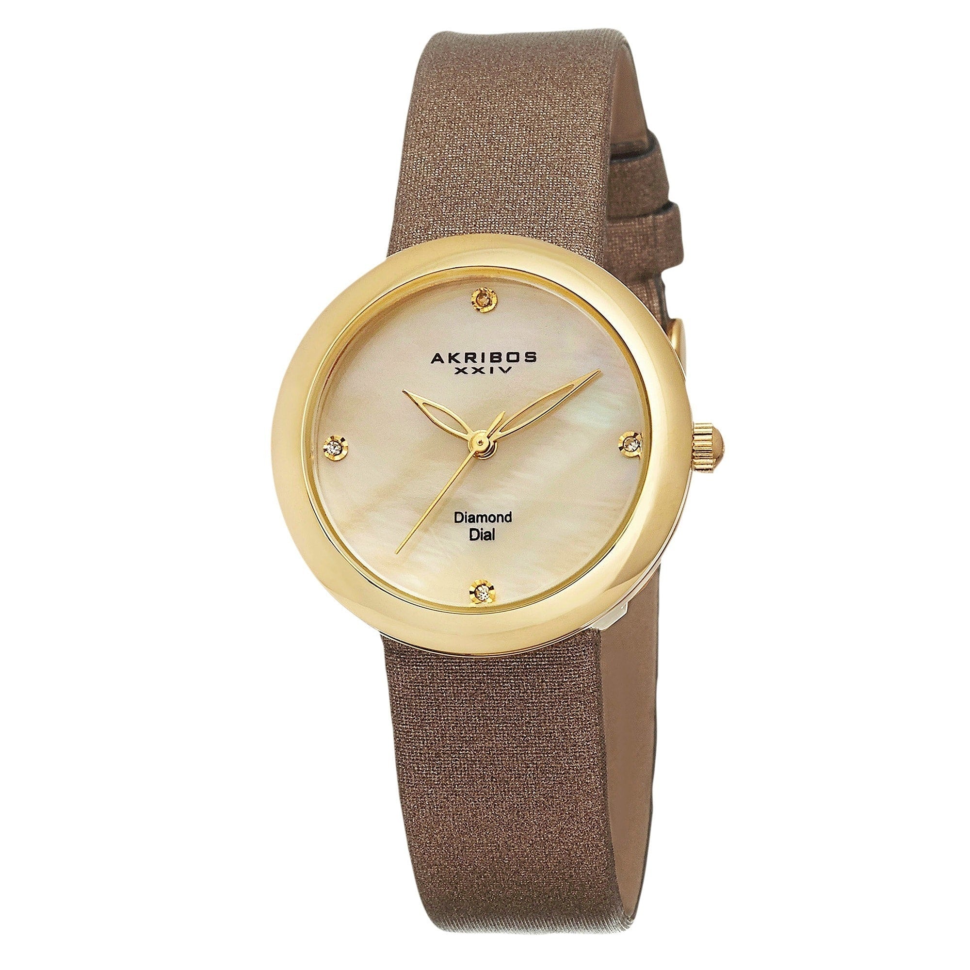 Akribos Xxiv Womens Swiss Quartz Mother Of Pearl Diamond Gold Tone Strap Watch