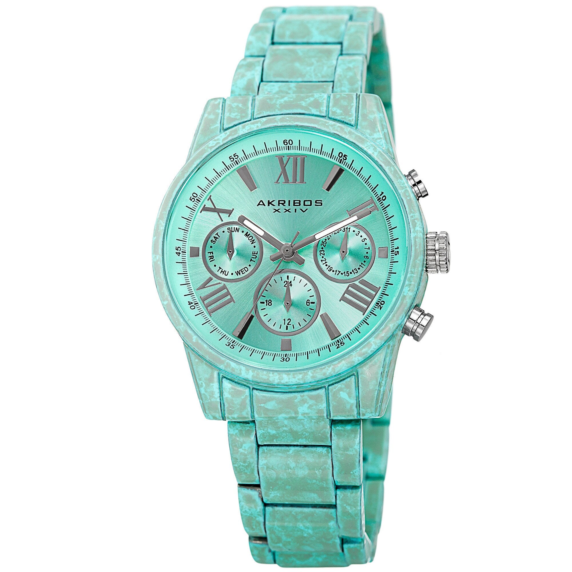 Akribos Xxiv Womens Swiss Quartz Multifunction Turquoise Bracelet Watch
