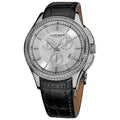 Akribos Xxiv Womens Water Resistant Chronograph Step Dial Leather Silver Tone Strap Watch