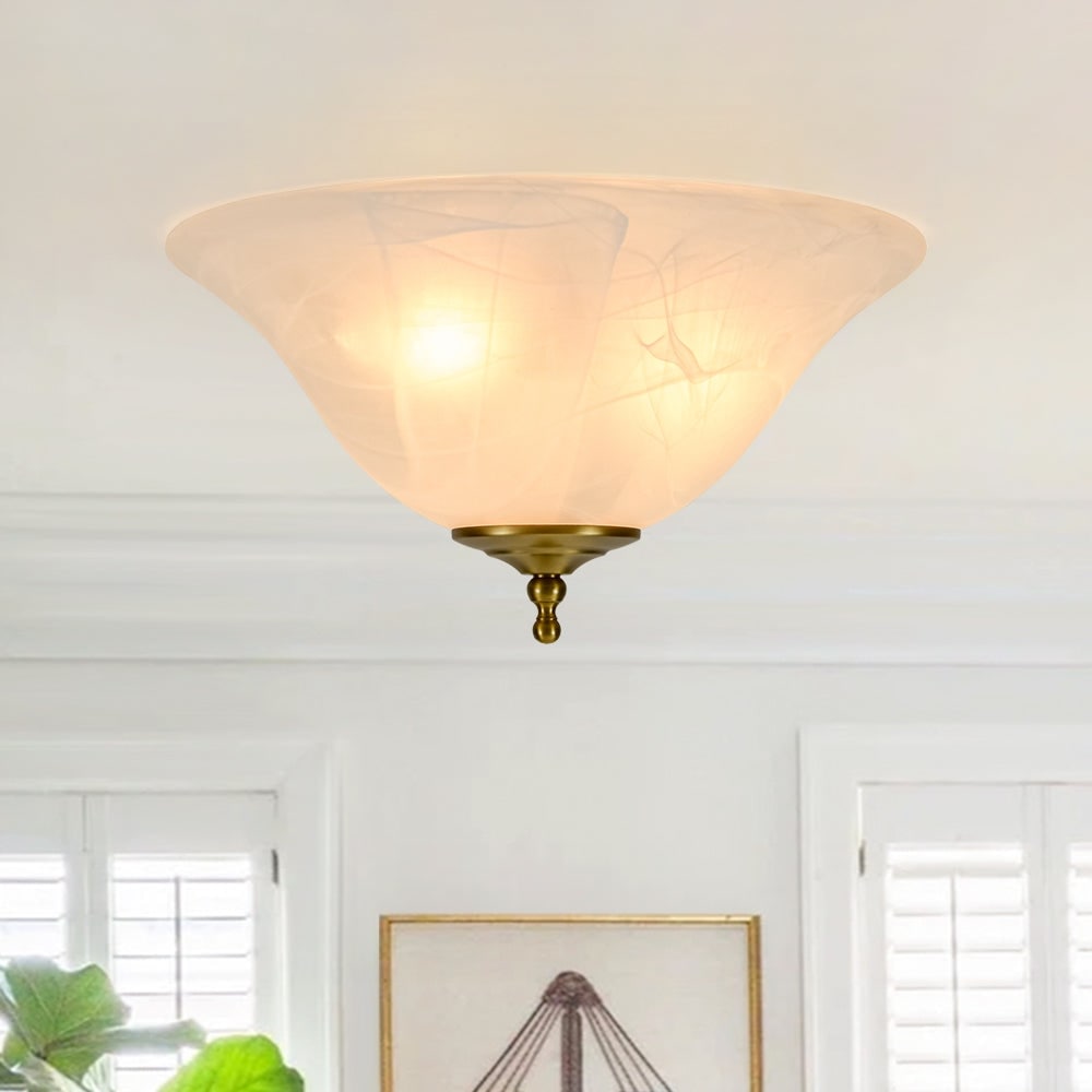 Alabaster Bowl Glass 3 Light Flush Mount Kitchen Ceiling Lamp 13.1 In