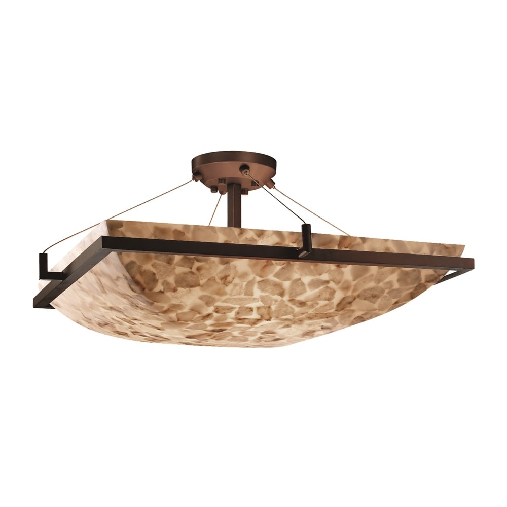 Alabaster Rocks Collection 48 Inch Dark Bronze Square Semi Flush Bowl With Ring Alabaster Rocks Shade