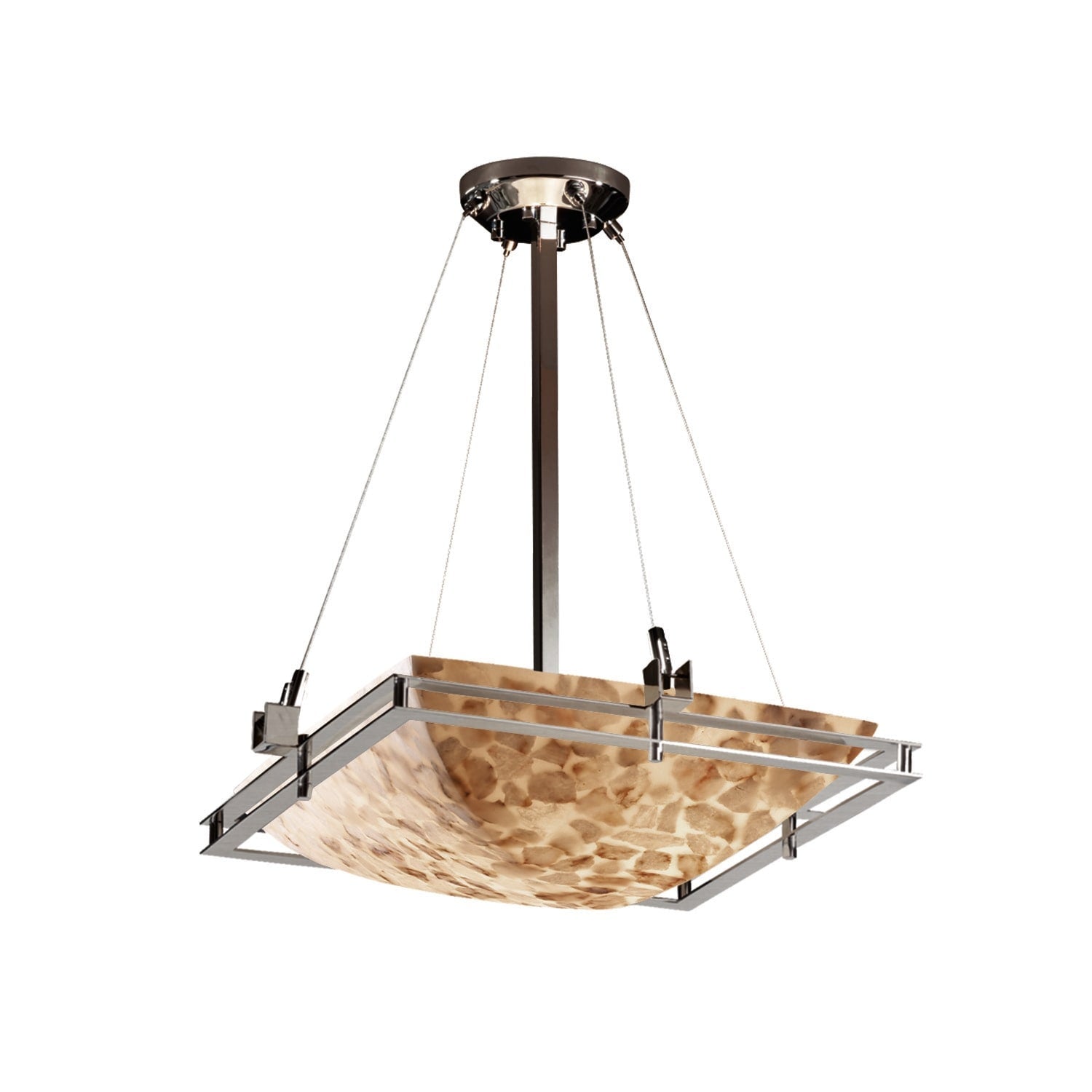 Alabaster Rocks Metropolis 18 Inch Brushed Nickel Round Pendant Bowl Shaved Alabaster Rocks Shade