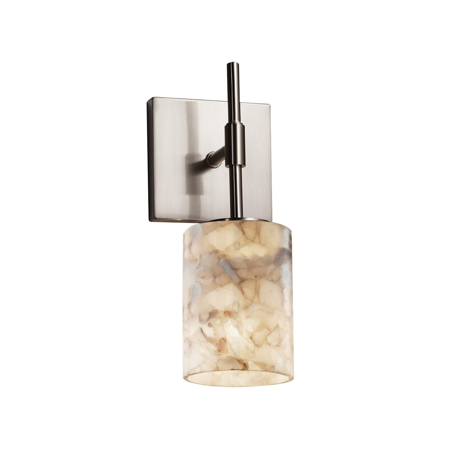 Alabaster Rocks Union 1 Light Brushed Nickel Wall Sconce Tall Alabaster Rocks Cylinder W Flat Rim Shade